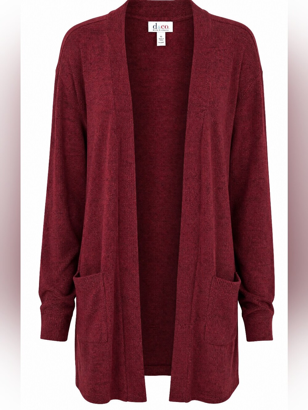 NWOT Denim & Co. Red Open Front Long Cardigan Sweater Duster XL Pockets Cozy